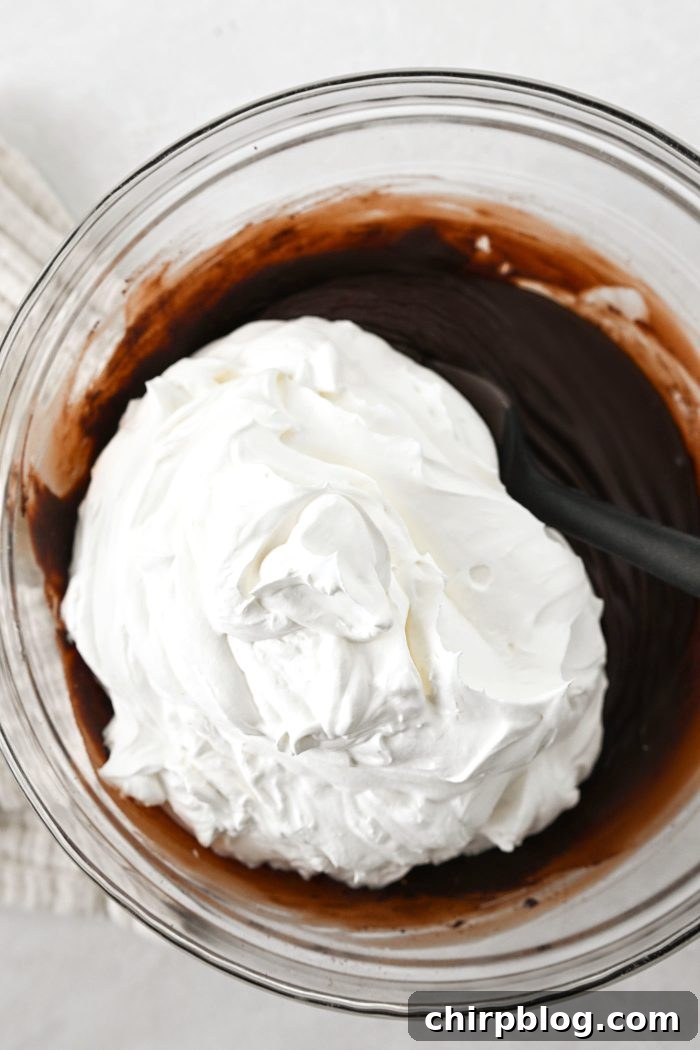 Homemade No-Churn Chocolate Ice Cream Recipe 15 add whipped cream to chocolate mixture